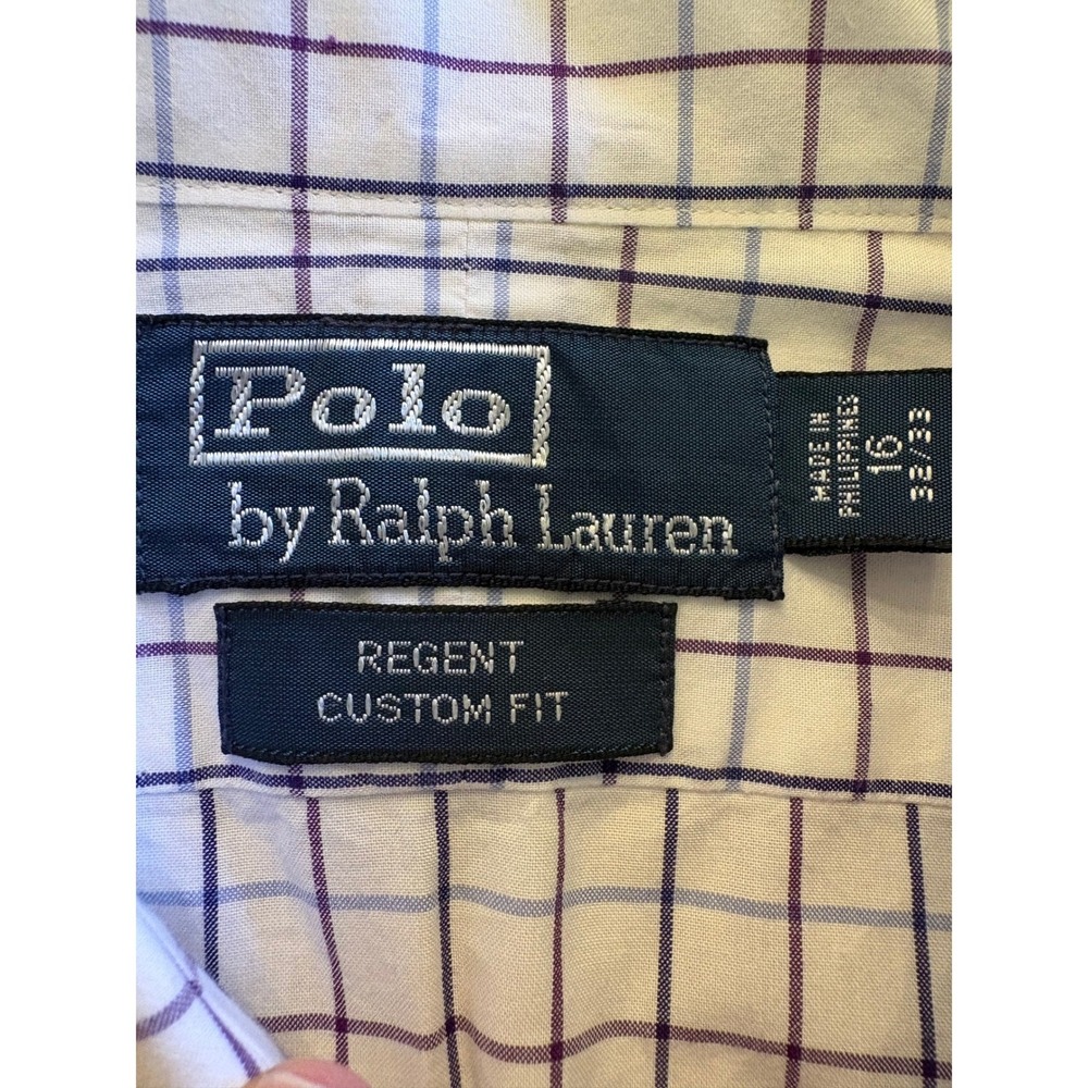 Polo Ralph Lauren Men's Custom Fit Dress Shirt 16 32/33 White Blue Windowpane - Picture 3 of 8